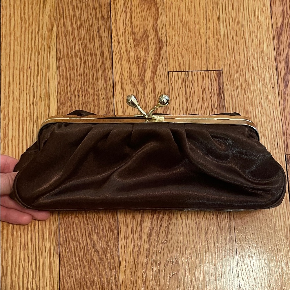 Jessica McClintock Satin Brown Clutch